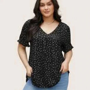 Lane‎ Bryant 100% rayon polka dots black short sleeve blouse